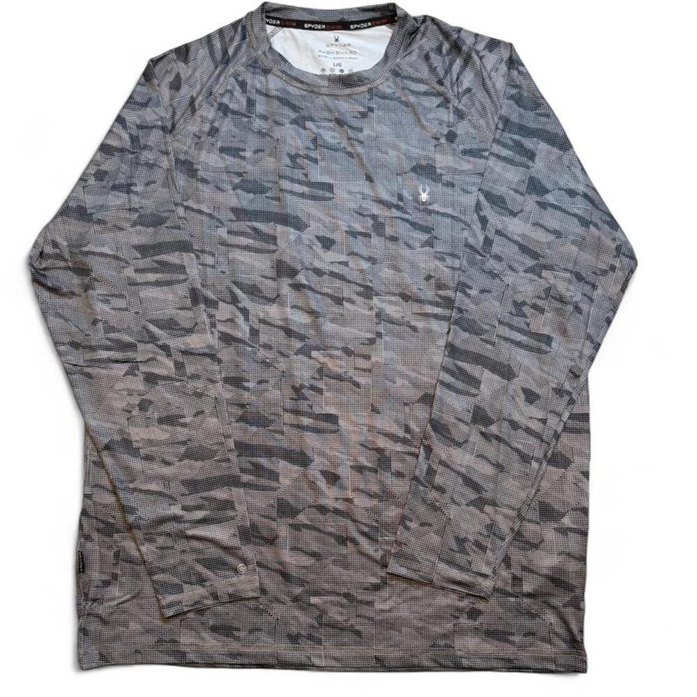 Spyder rash guard gray and black camouflage long sleeve surf/swim shirt size lar
